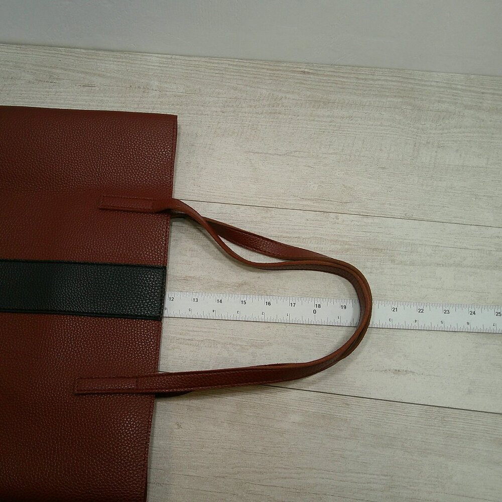 Vince Camuto Luck Tote Bag Vegan Pebbled Leather Red Desert Stripe Work Laptop - Picture 9 of 10